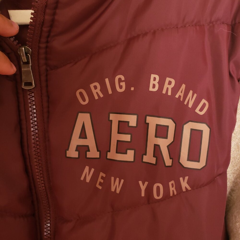Aeropostale Beige Maroon Hoodie Varsity Bomber Quilted Zipper Jacket Size Large - Picture 13 of 16
